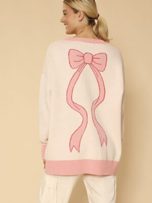 Varsity knit bow cardigan